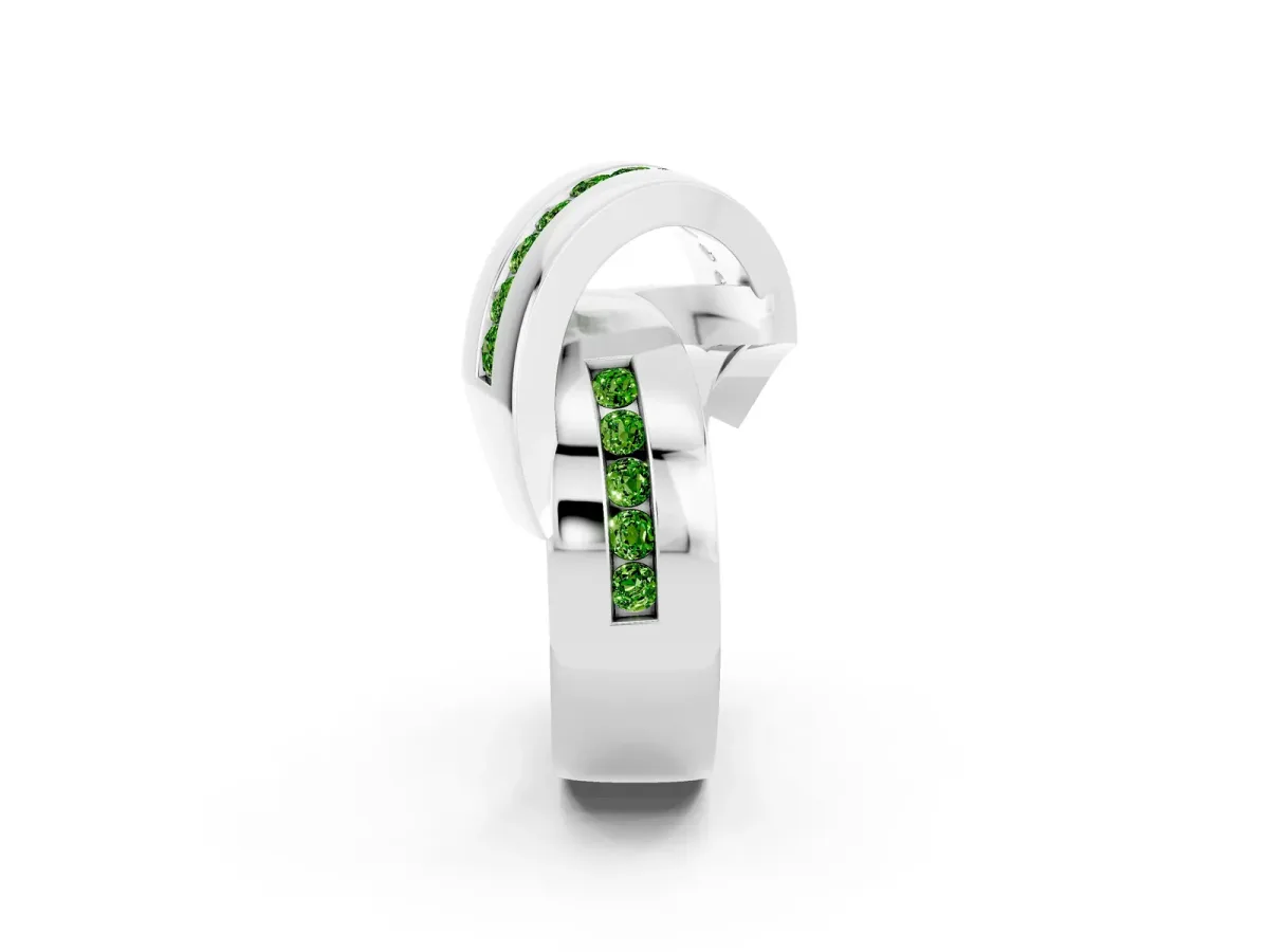 Pavé Round Peridot Crossover Band with Channel Setting White gold