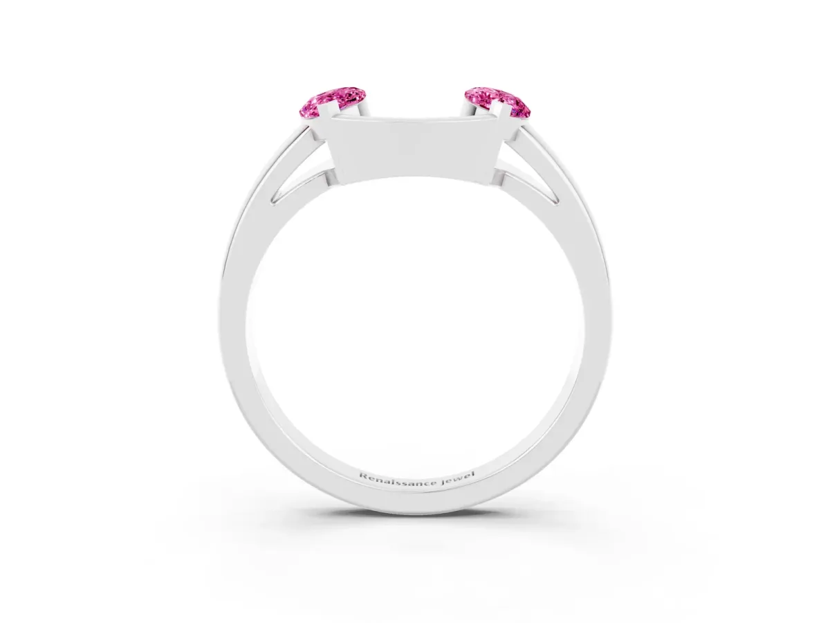 Marquise Pink Sapphire Open Band Ring with Tension Setting White gold