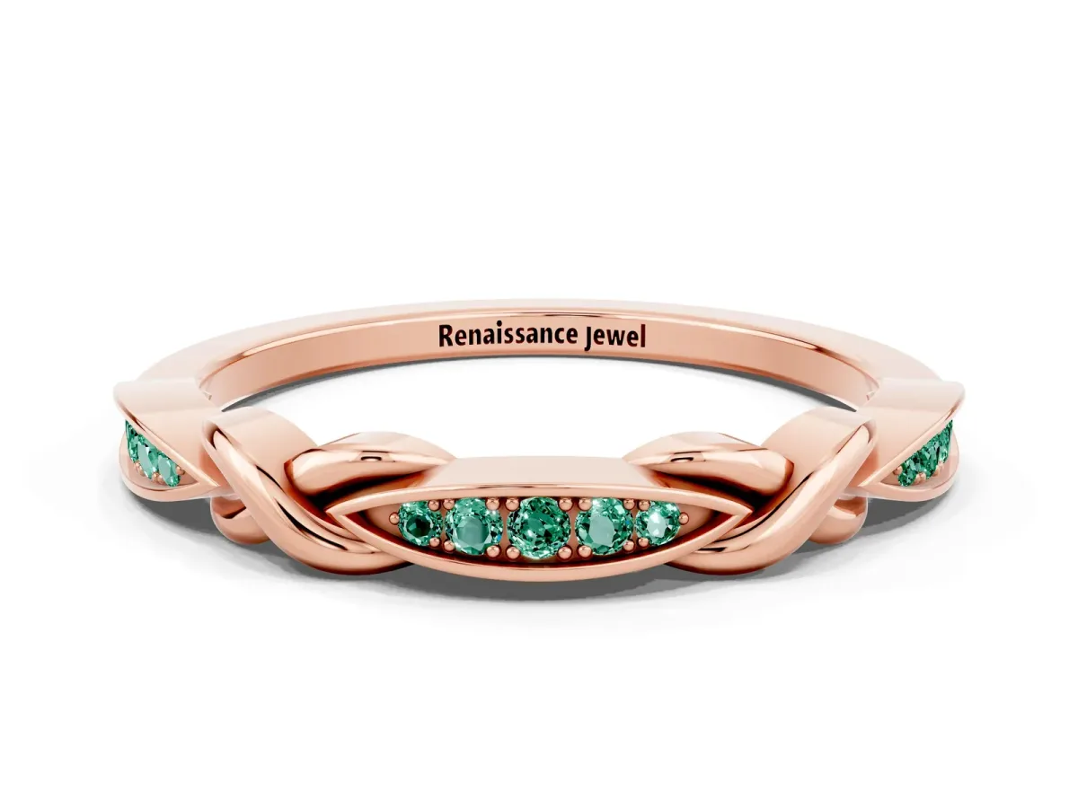 Twisted Marquise Green Sapphire Pavé Band with Shared Prong Setting Rose gold