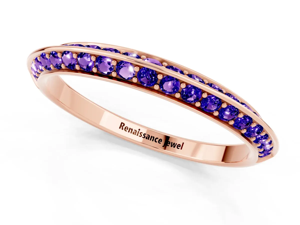 Double Row Pavé Round Tanzanite Eternity Band with Channel Setting Rose gold