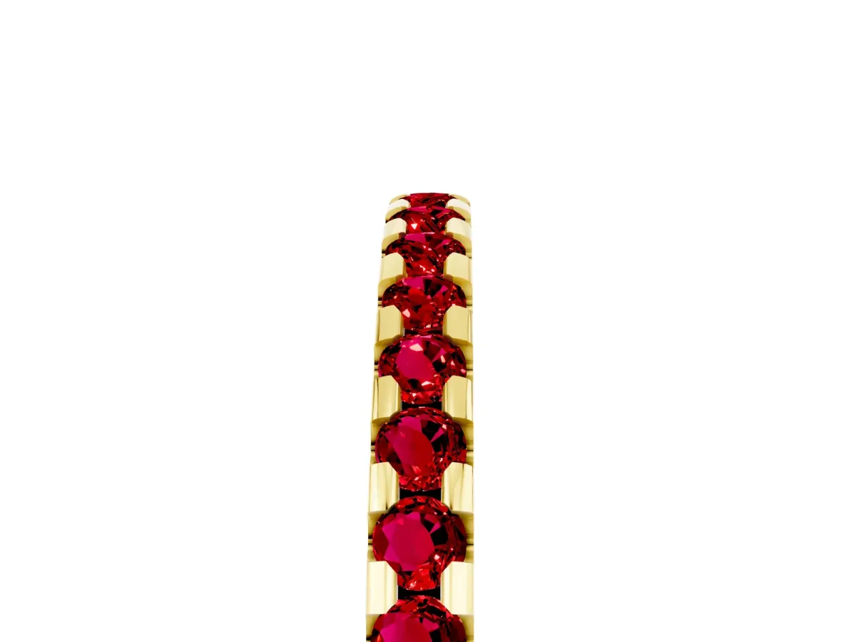 Round Ruby Pavé Set Eternity Band with Micro Prong Setting Yellow gold