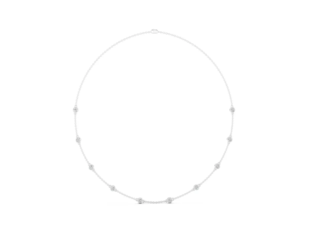 Bezel-Set Round Diamond Station Necklace White gold