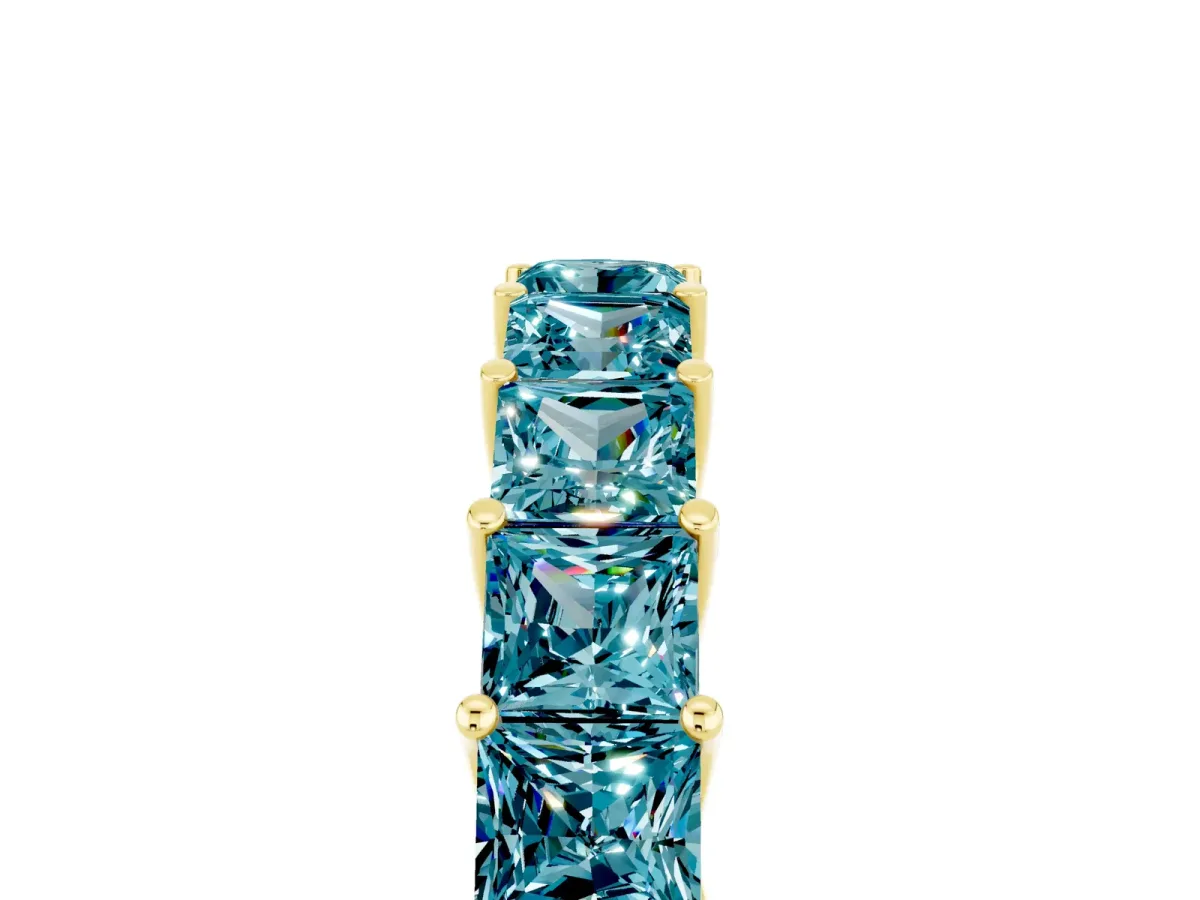 Princess Cut Blue Topaz Channel-Set Eternity Band with Prong Setting Yellow gold