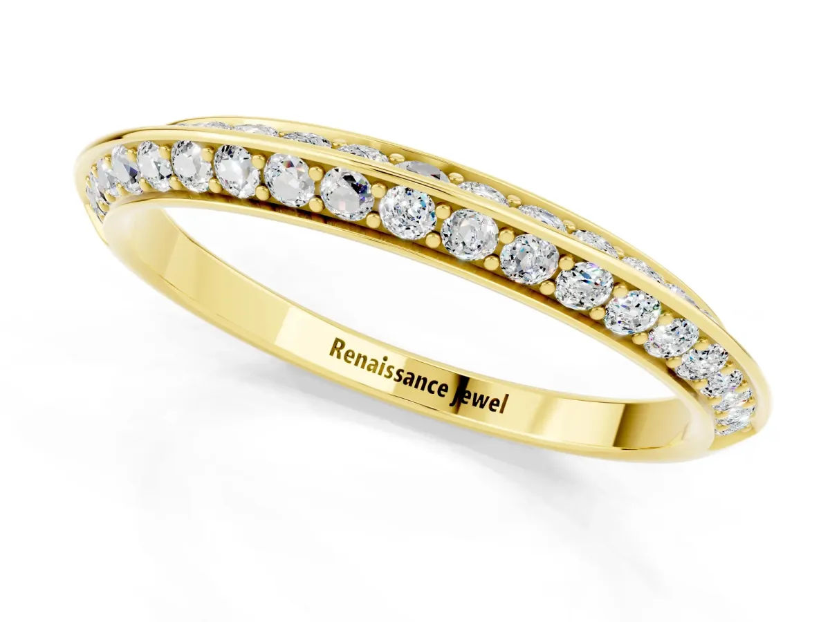 Double Row Pavé Round Moissanite Eternity Band with Channel Setting Yellow gold