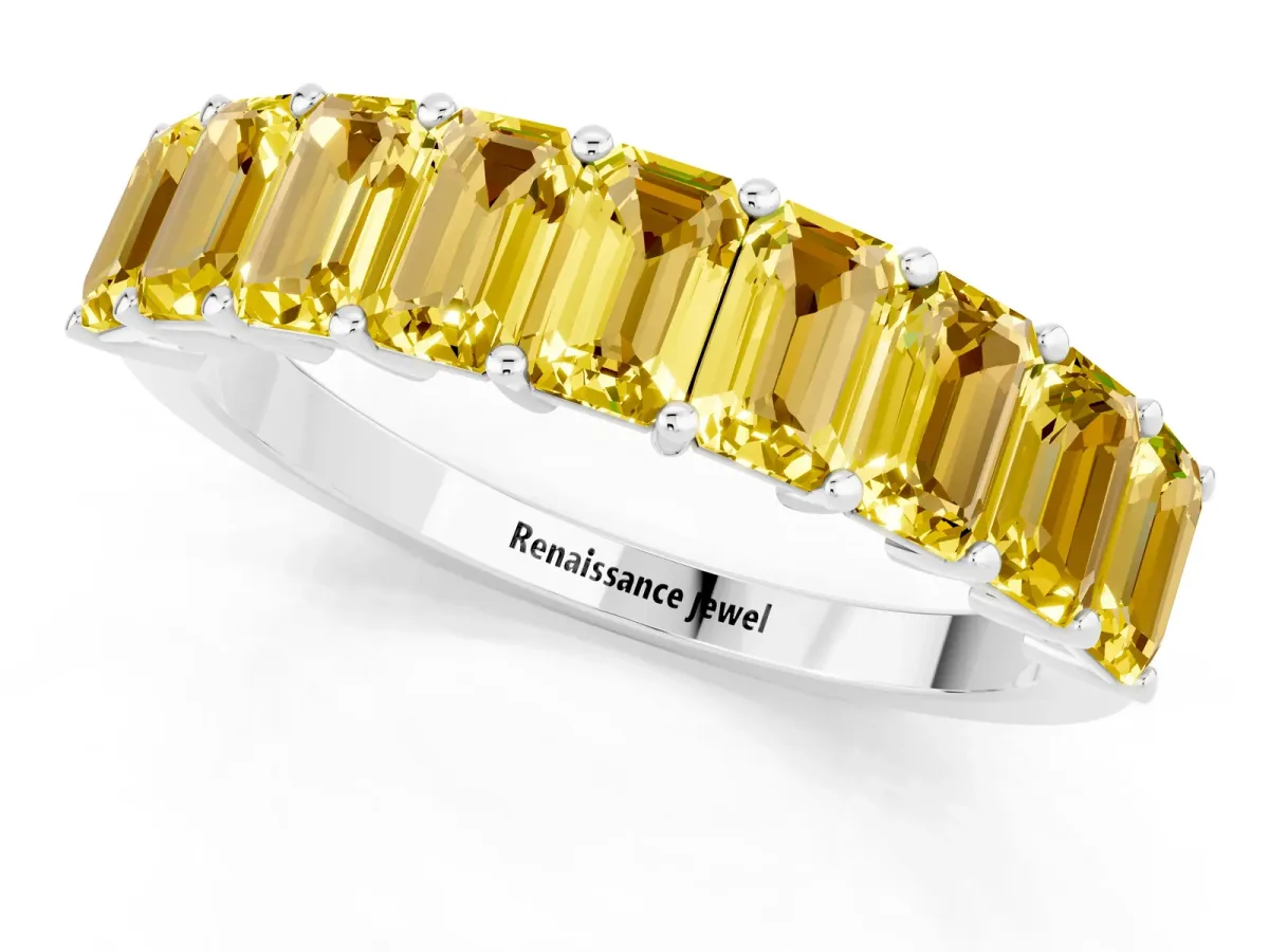 Emerald Cut Yellow Sapphire Prong-Set Eternity Band White gold