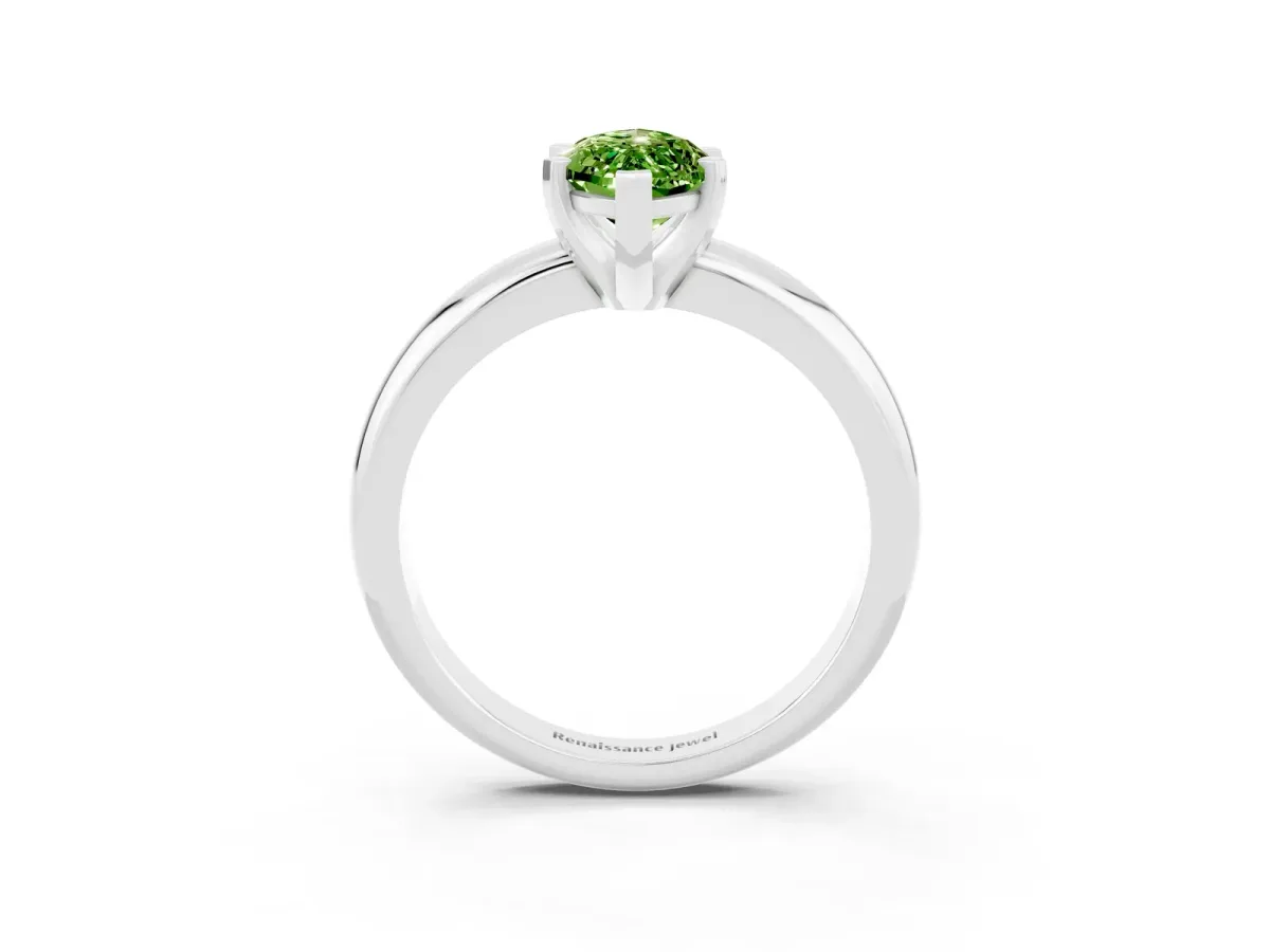 Marquise Cut Peridot Solitaire Engagement Ring with Round Band and Four-Prong Setting Silver