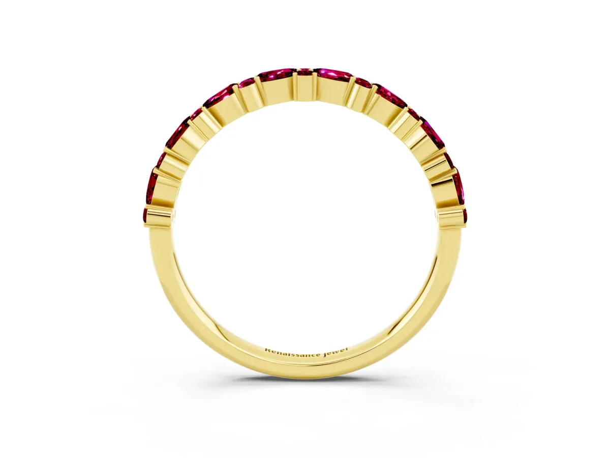 Pear and Round Garnet Wedding Band Yellow gold