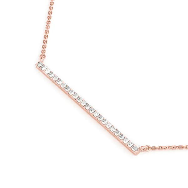 Pavé Round Diamond Bar Necklace with Prong Setting Rose gold