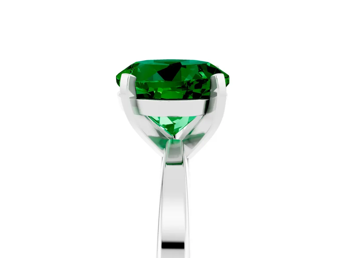 Round Cut Emerald Solitaire Engagement Ring with Classic Band and Four-Prong Setting Platinum