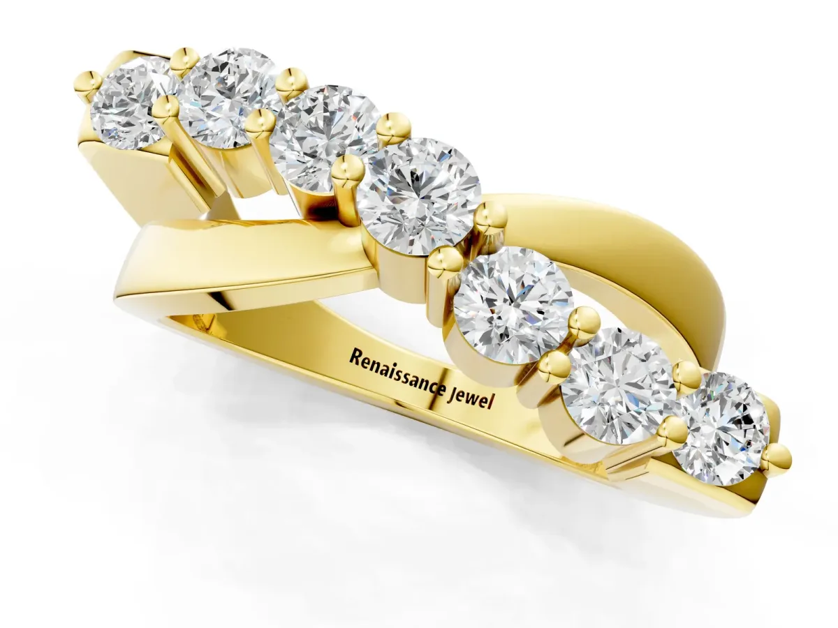 Round Diamond Prong-Set Crossover Band Yellow gold