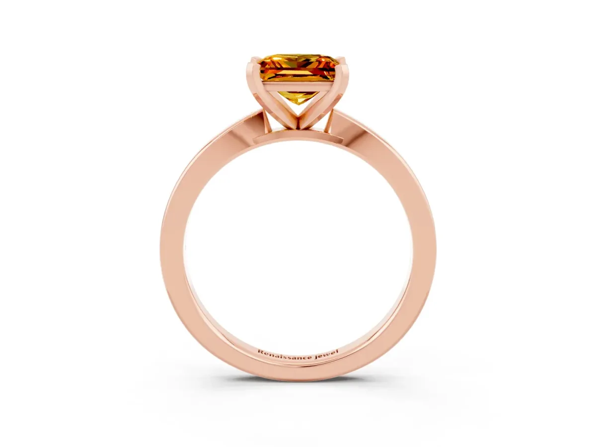 Princess Cut Citrine Solitaire Engagement Ring with Classic Band and Four-Prong Setting Rose gold