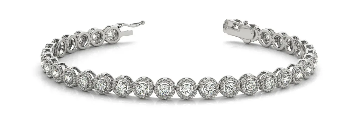 Round Bezel-Set Diamond Tennis Bracelet with Rope Band White gold