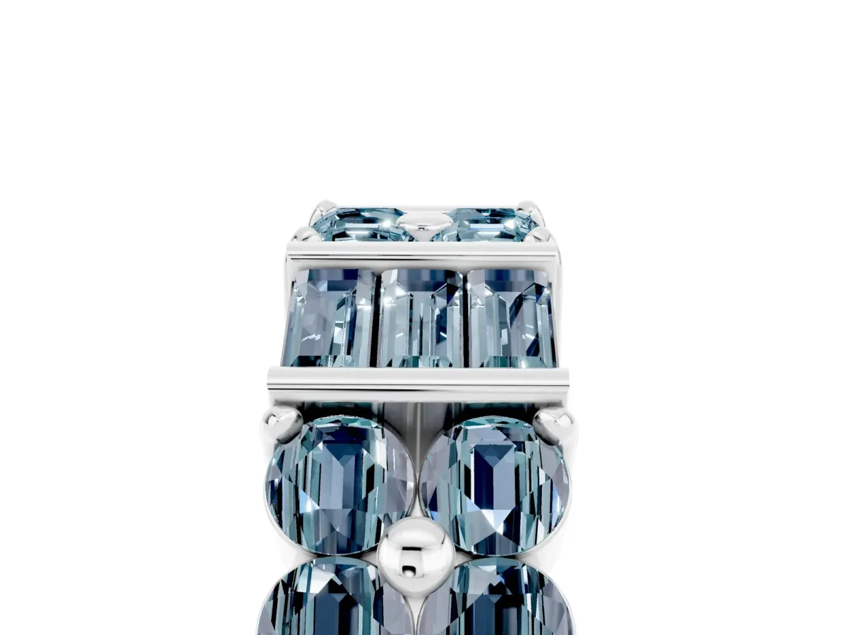 Channel Set Round and Baguette Aquamarine Anniversary Band with Prong Setting Silver