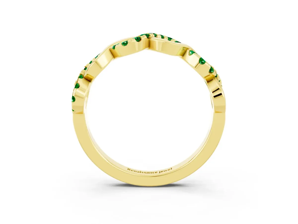 Twist Infinity Round Emerald Band with Pavé Setting Yellow gold