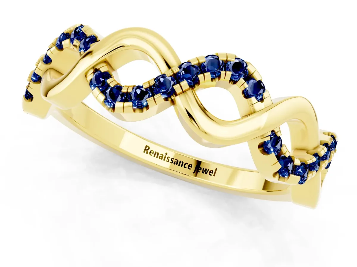 Twist Infinity Round Blue Sapphire Band with Pavé Setting Yellow gold