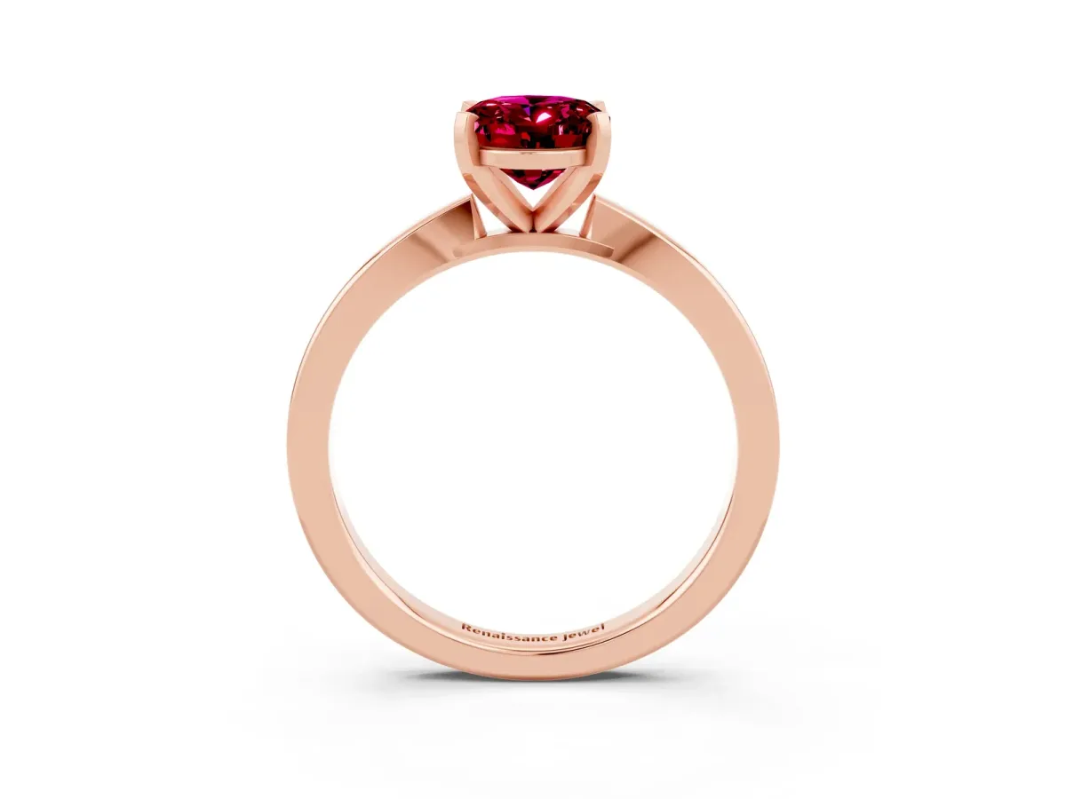 Oval Cut Garnet Solitaire Engagement Ring with Classic Band and Four-Prong Setting Rose gold