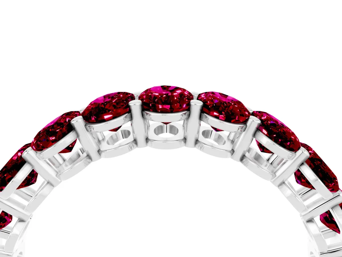 Oval Cut Garnet Eternity Band with Shared Prong Setting White gold