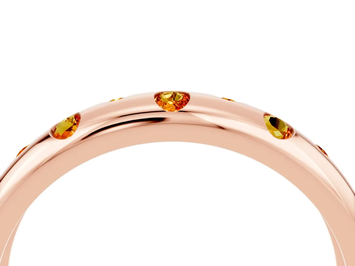 Round Citrine Flush-Set Comfort Fit Band Rose gold