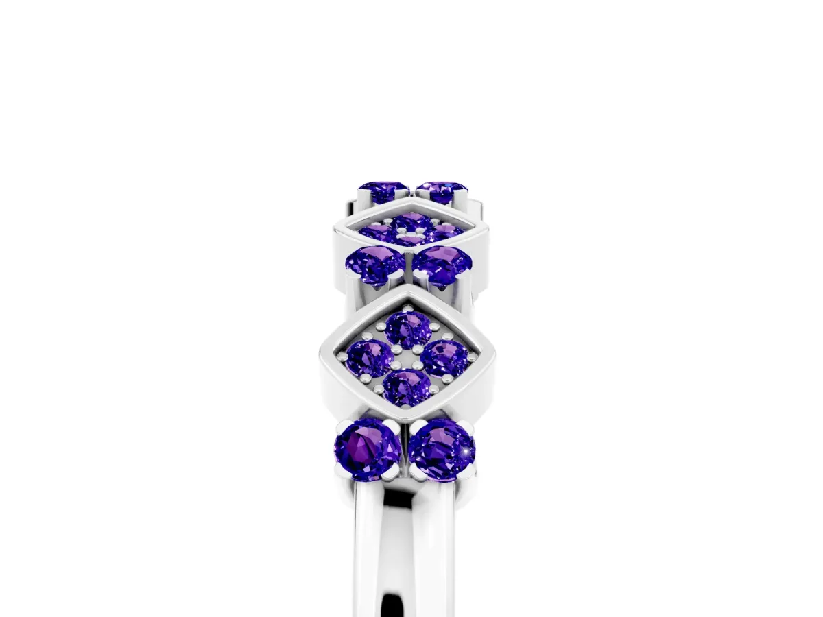 Pavé Cushion Tanzanite Cluster Eternity Band with Prong Setting Platinum