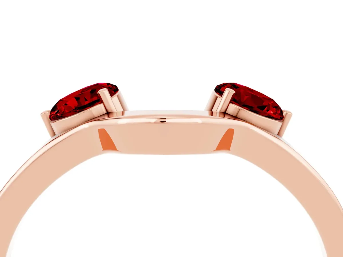 Dual Round Ruby Open Band Ring with Prong Setting Rose gold
