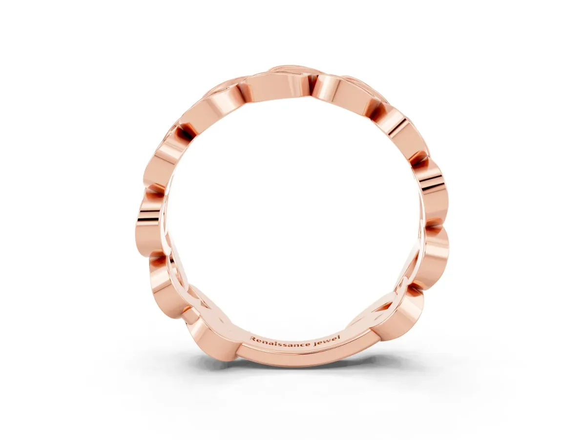 Pavé Round Moissanite Interlocking Eternity Band with Bezel Prong Setting Rose gold