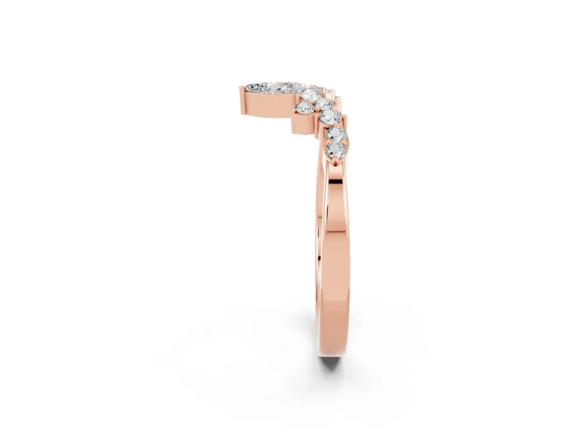Marquise and Round Moissanite Chevron Band with Prong Setting Rose gold