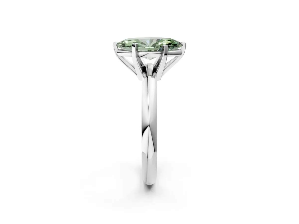 Fancy Green Marquise Cut Diamond Solitaire Engagement Ring with Round Band and Four-Prong Setting Silver
