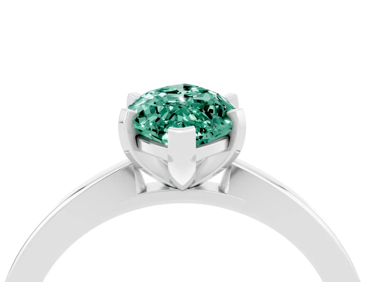 Marquise Cut Green Sapphire Solitaire Engagement Ring with Classic Band and Four-Prong Setting Silver