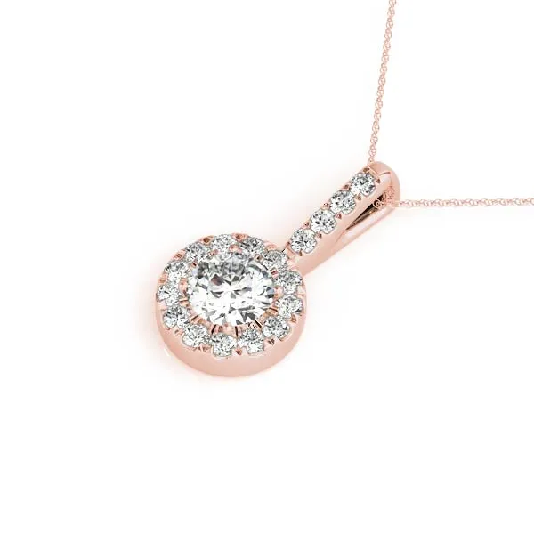 Halo Round Diamond Prong Pendant Rose gold