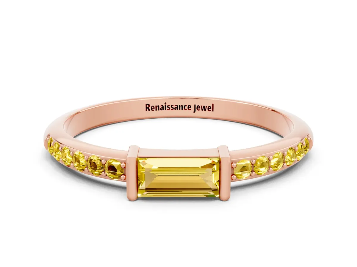 Baguette Yellow Sapphire Pavé Band with Bar Setting Rose gold