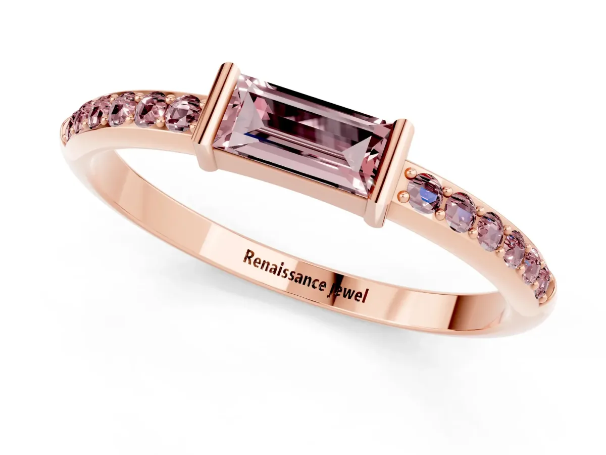 Baguette Morganite Pavé Band with Bar Setting Rose gold