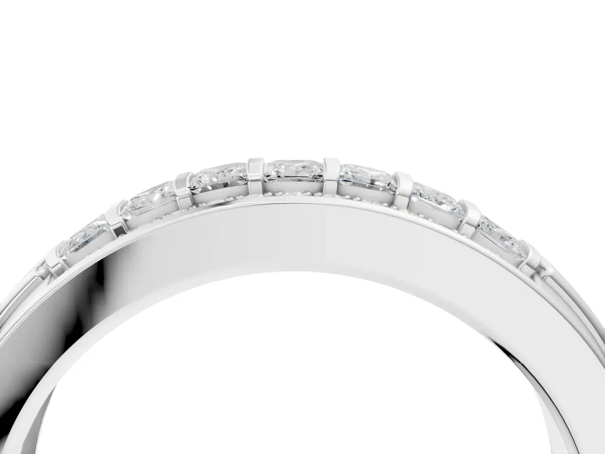 Bar-Set Princess Cut Diamond Pavé Band White gold