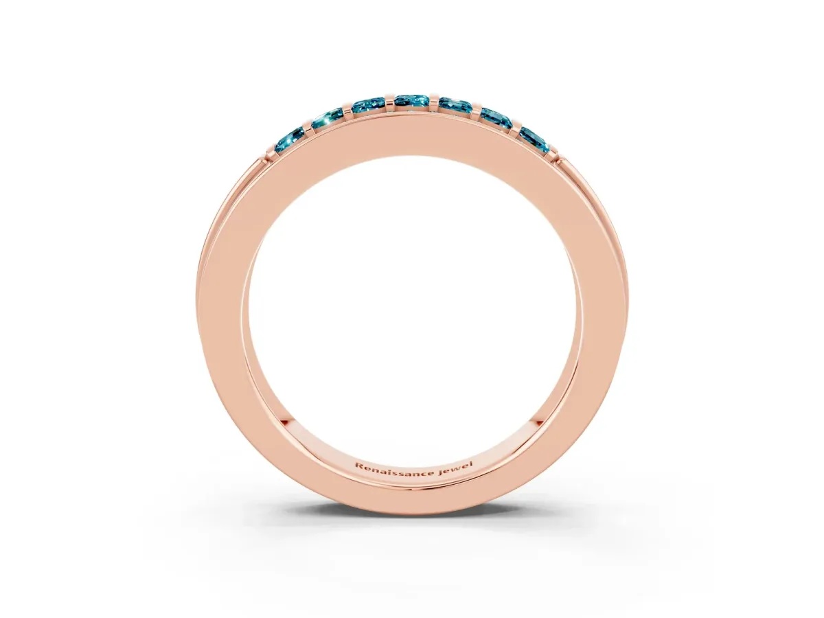 Bar-Set Princess Cut Blue Topaz Pavé Band Rose gold