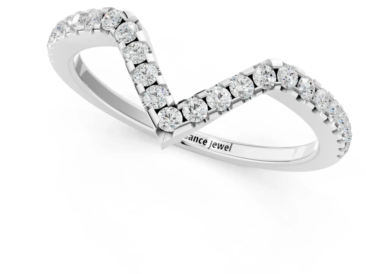 V-Shaped Pavé Round Diamond Chevron Band with Shared Prong Setting White gold