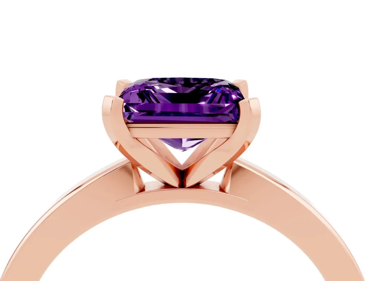 Princess Cut Amethyst Solitaire Engagement Ring with Classic Band and Four-Prong Setting Rose gold