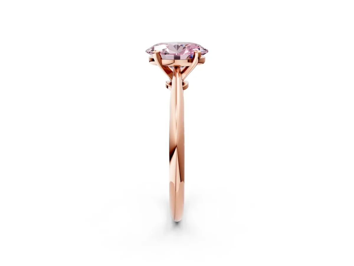 Fancy Pink Oval Cut Diamond Solitaire Engagement Ring with Classic Band and Four-Prong Setting Rose gold