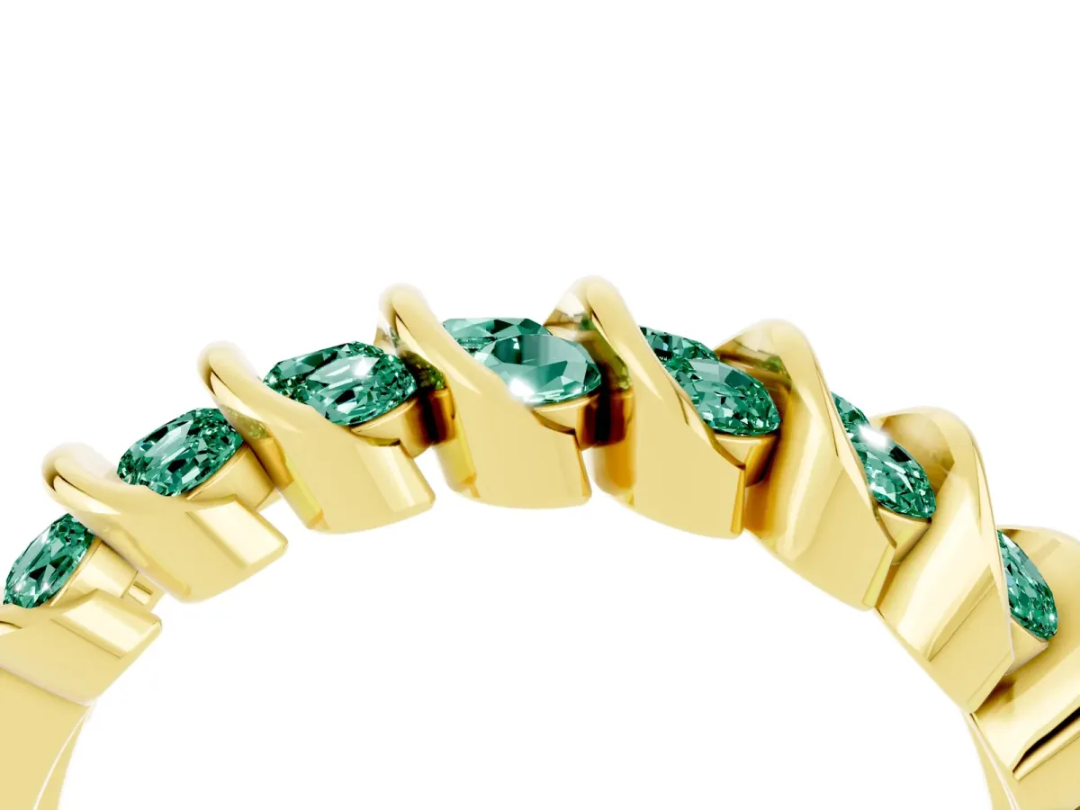 Channel Set Round Green Sapphire Multi-Row Band Yellow gold