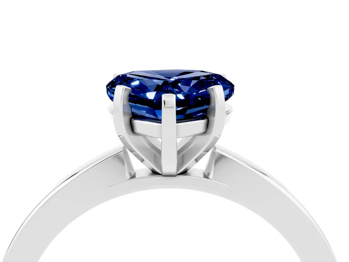 Heart Cut Blue Sapphire Solitaire Engagement Ring with Classic Band and Four-Prong Setting Silver