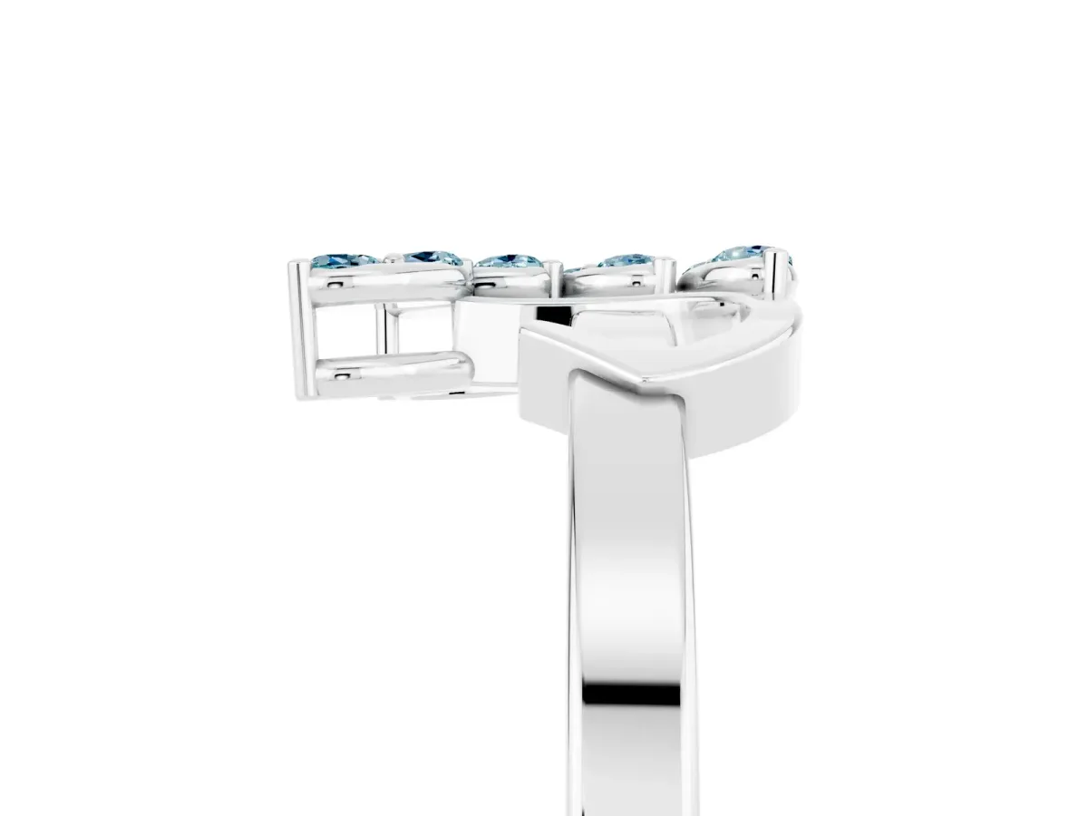 Marquise Aquamarine Cluster Bypass Ring with Prong Setting Silver