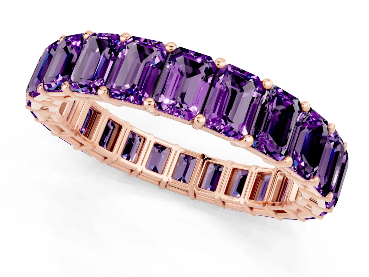 Emerald Cut Amethyst Eternity Band with Shared Prong Setting Rose gold