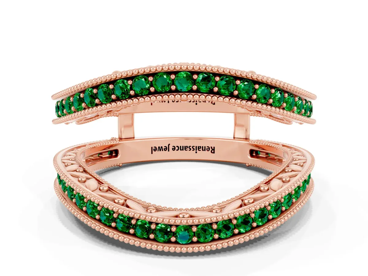 Round Emerald Milgrain Eternity Band with Channel Setting Rose gold