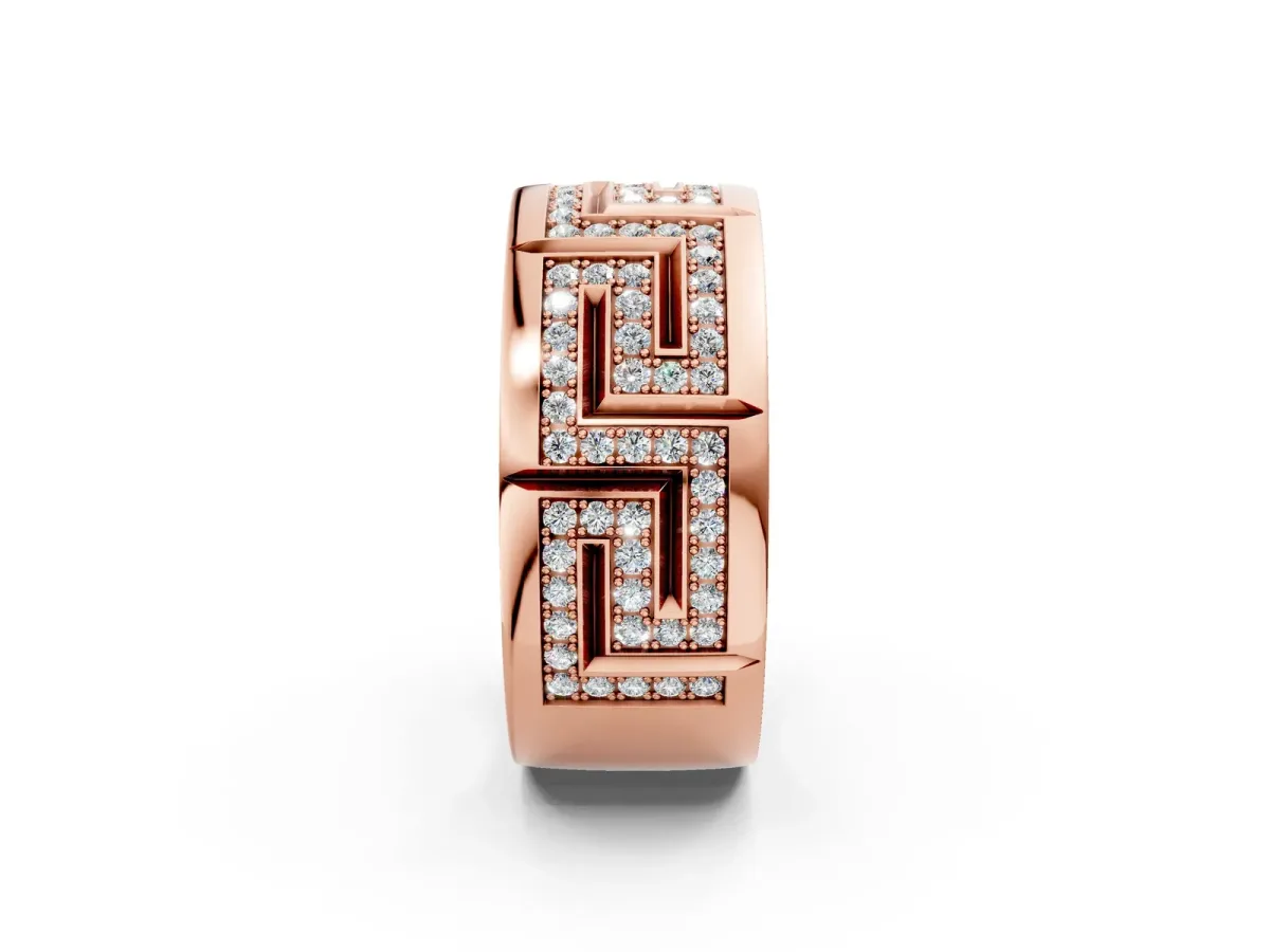 Round Diamond Pavé Greek Key Mens Band Rose gold