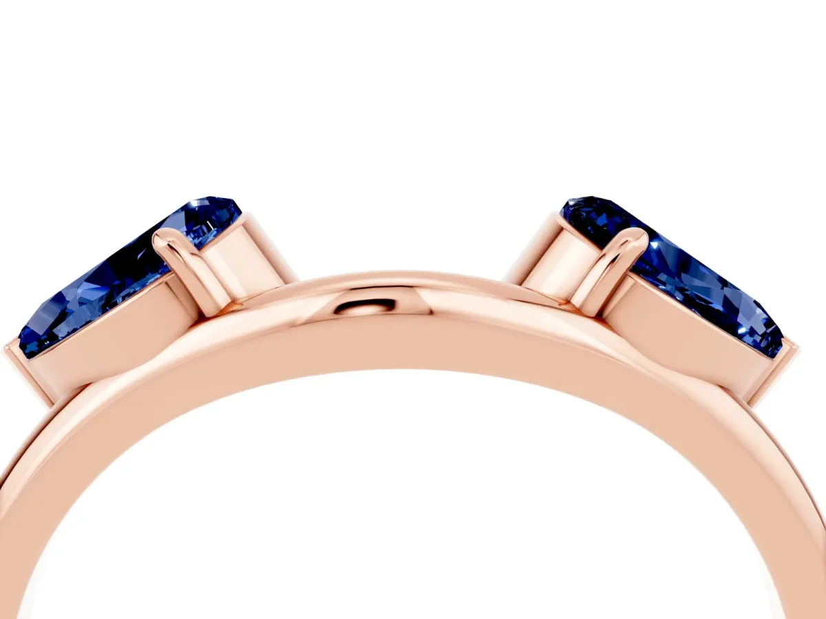 Two-Stone Pear Blue Sapphire Bypass Ring with Prong Setting Rose gold