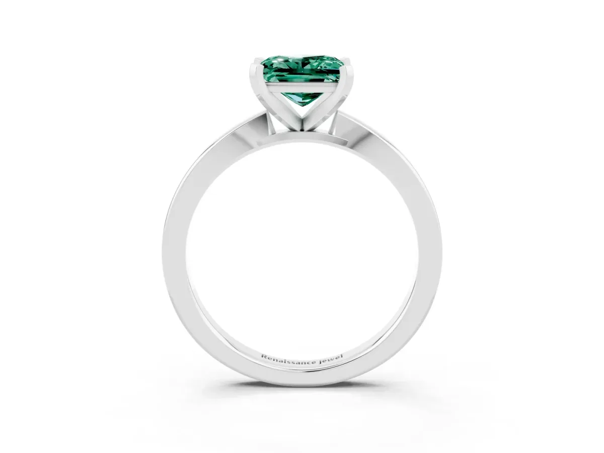 Princess Cut Green Sapphire Solitaire Engagement Ring with Classic Band and Four-Prong Setting Silver