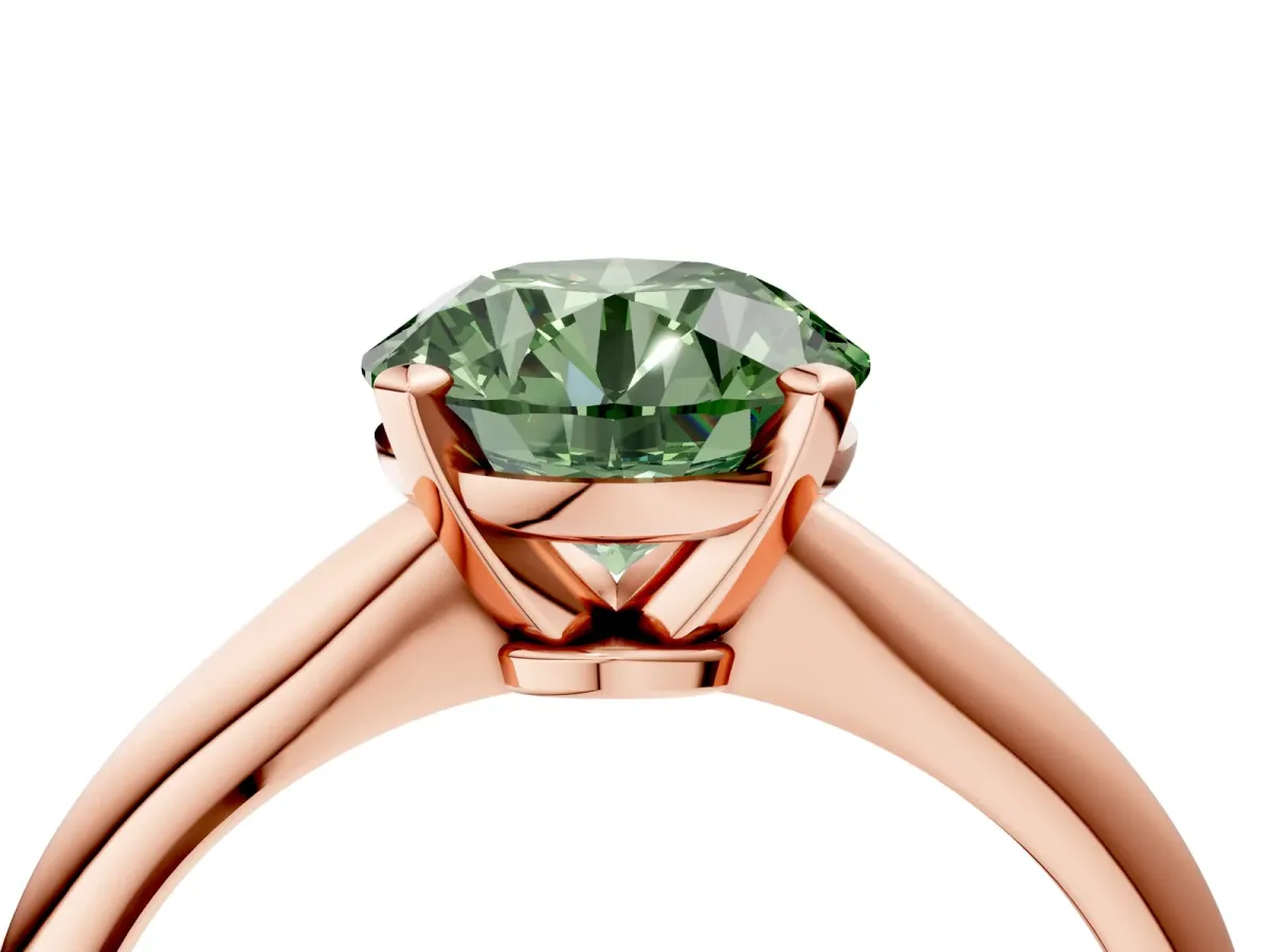 Fancy Green Round Cut Diamond Solitaire Engagement Ring with Classic Band and Four-Prong Setting Rose gold