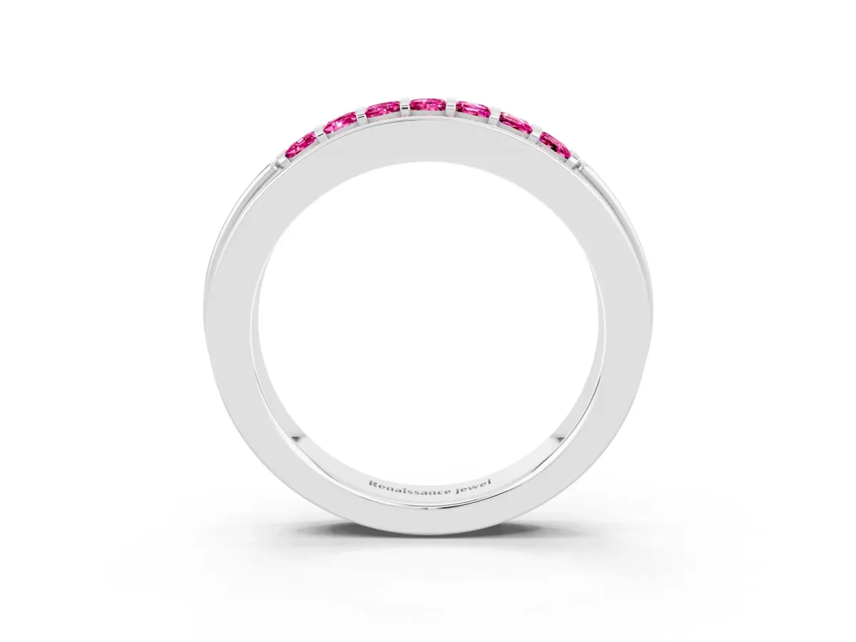 Bar-Set Princess Cut Pink Sapphire Pavé Band Silver