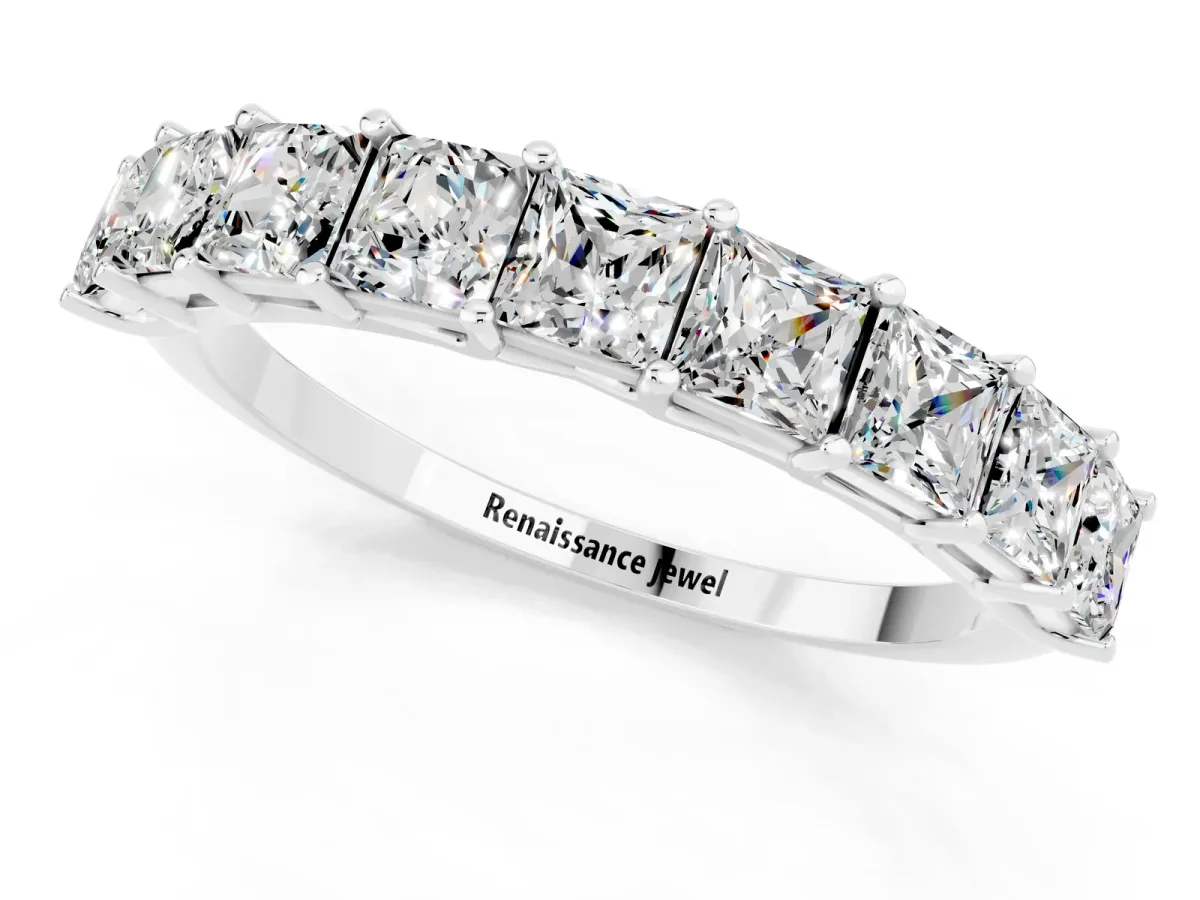 Princess Cut Moissanite Channel-Set Eternity Band with Prong Setting White gold
