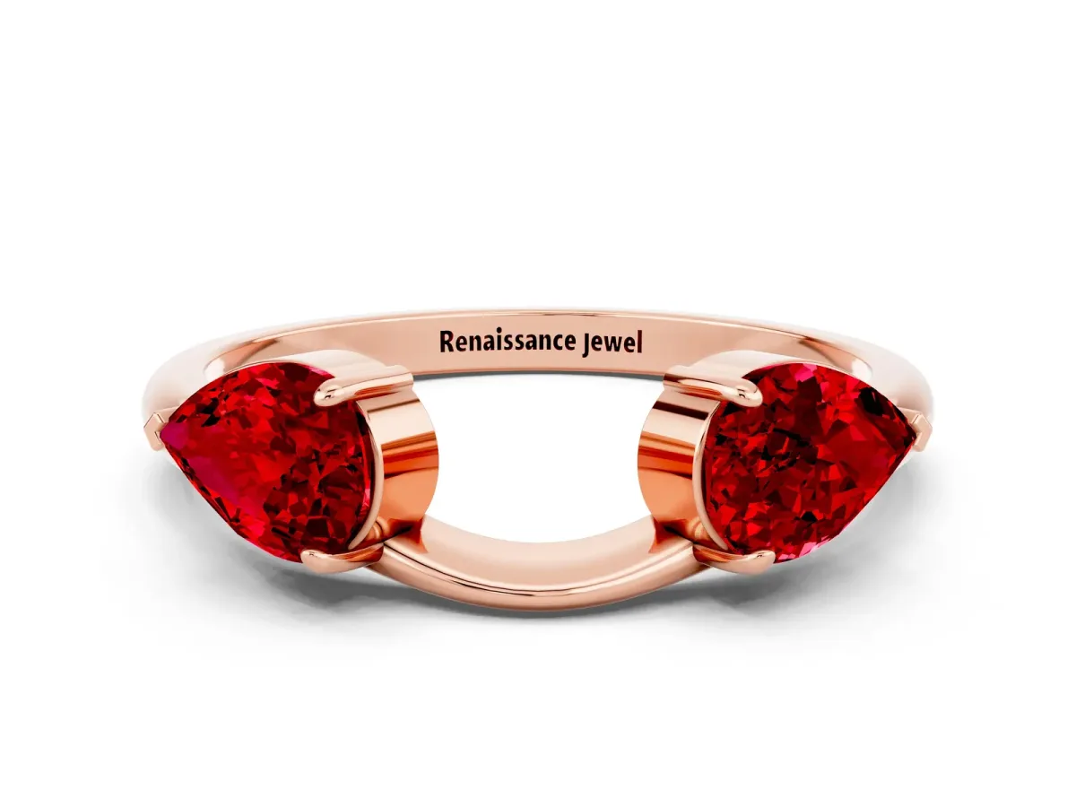 Two-Stone Pear Ruby Bypass Ring with Prong Setting Rose gold