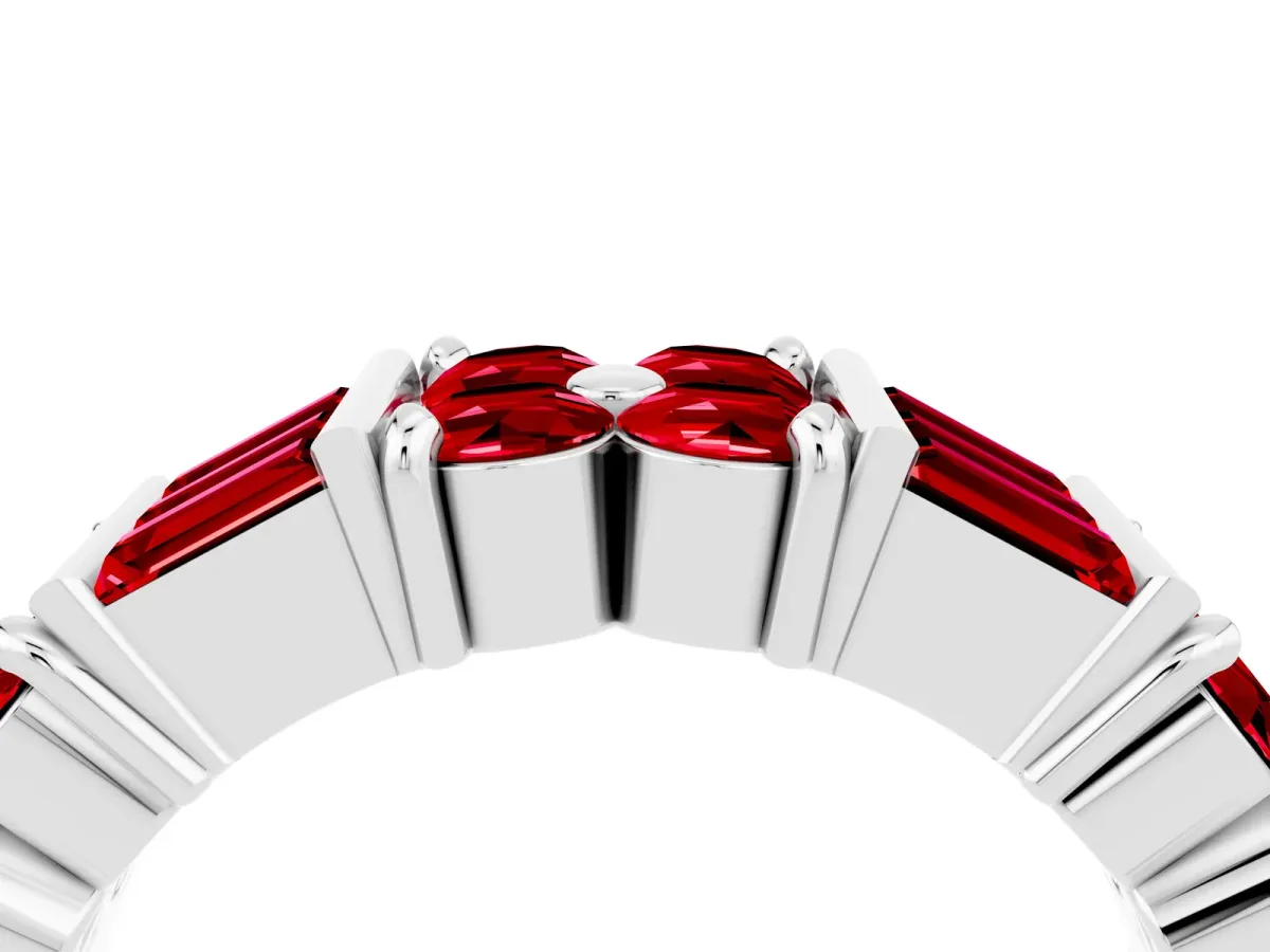 Channel Set Round and Baguette Ruby Anniversary Band with Prong Setting Silver
