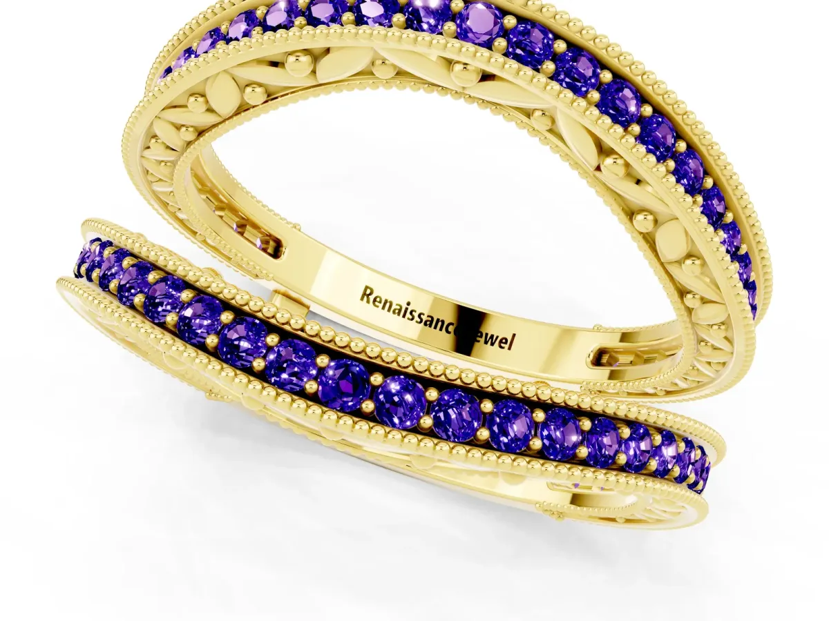 Round Tanzanite Milgrain Eternity Band with Channel Setting Yellow gold